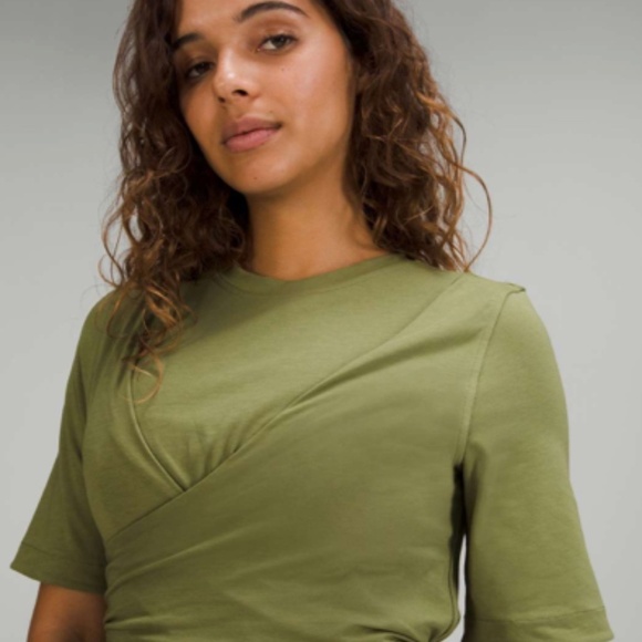 Lululemon Cotton Wrap-Front T-Shirt Dress - Bronze Green - Size 6 - Picture 3 of 11